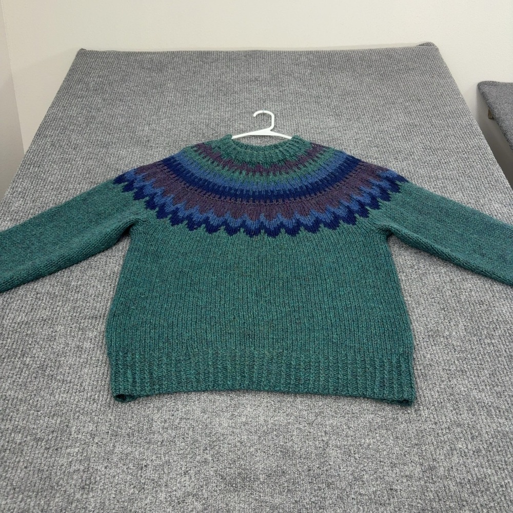 Vintage Danspin Sweater Mens L Teal Wool Handknitted Fair Isle Nordic Retro